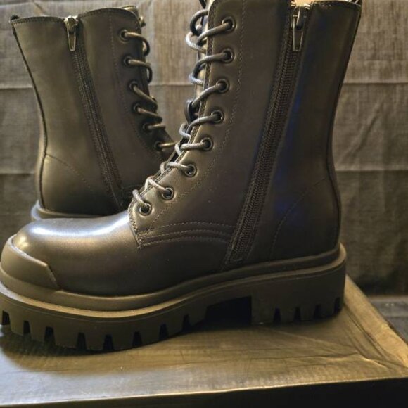 Ready Salted Black Combat Boots with Side Zipper Women's 10 - Picture 3 of 5